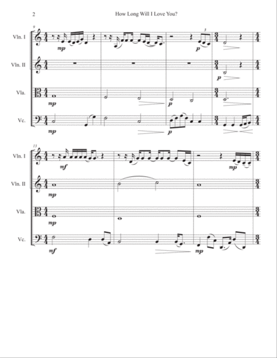 How Long Will I Love You String Quartet scores gallery preview page 2