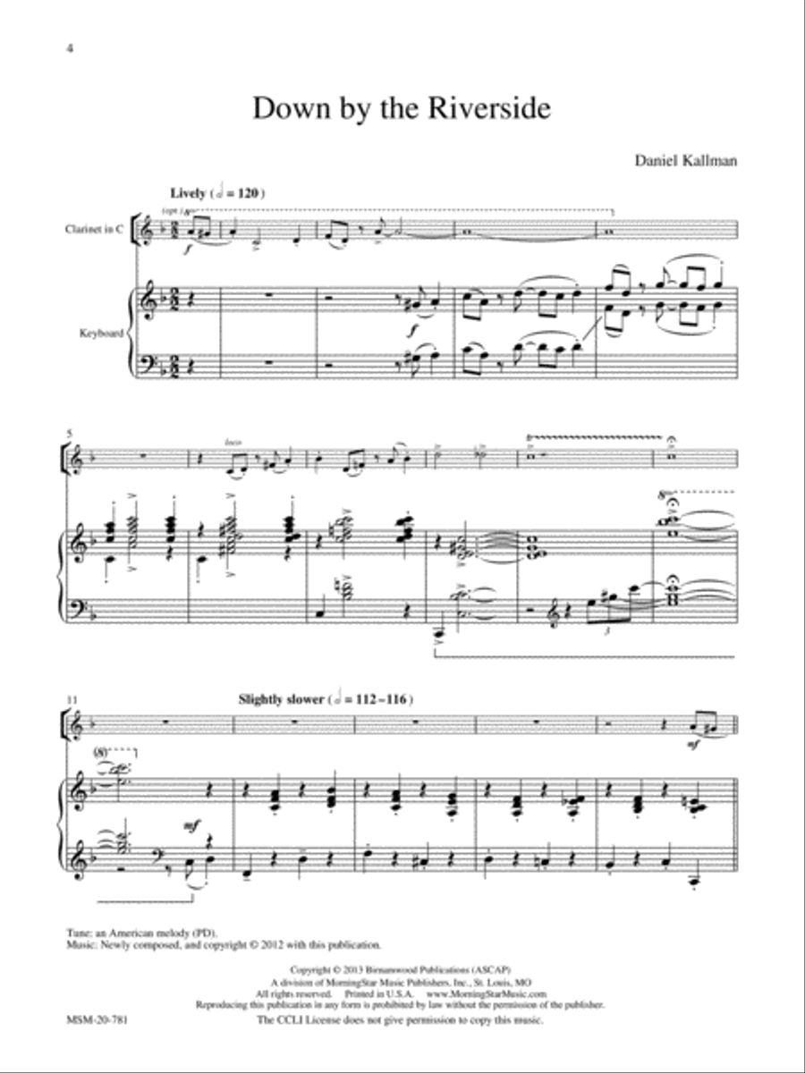 Down by the Riverside: Six Songs for Clarinet and Piano Clarinet Solo scores gallery preview page 3