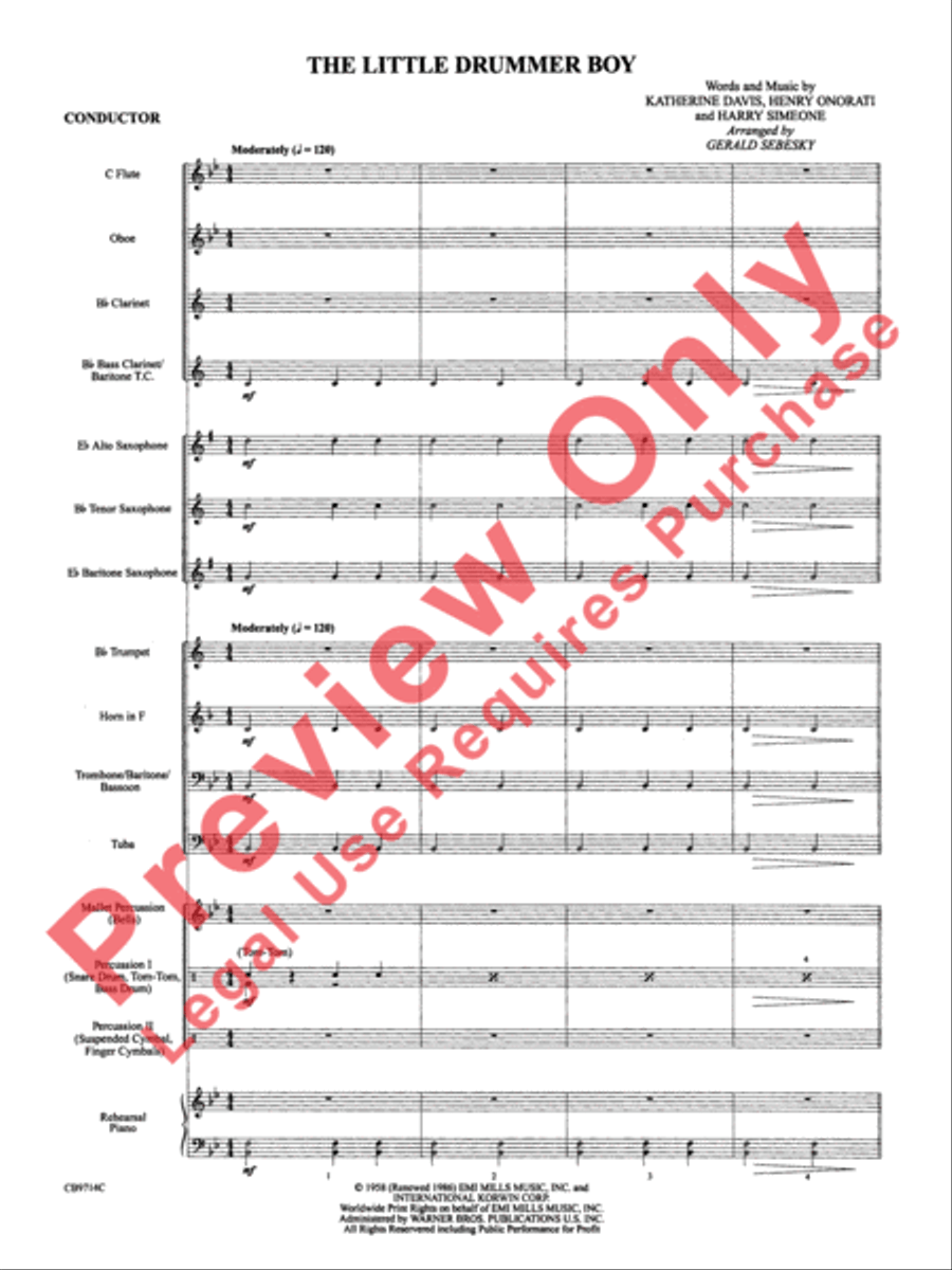 The Little Drummer Boy Concert Band scores gallery preview page 4