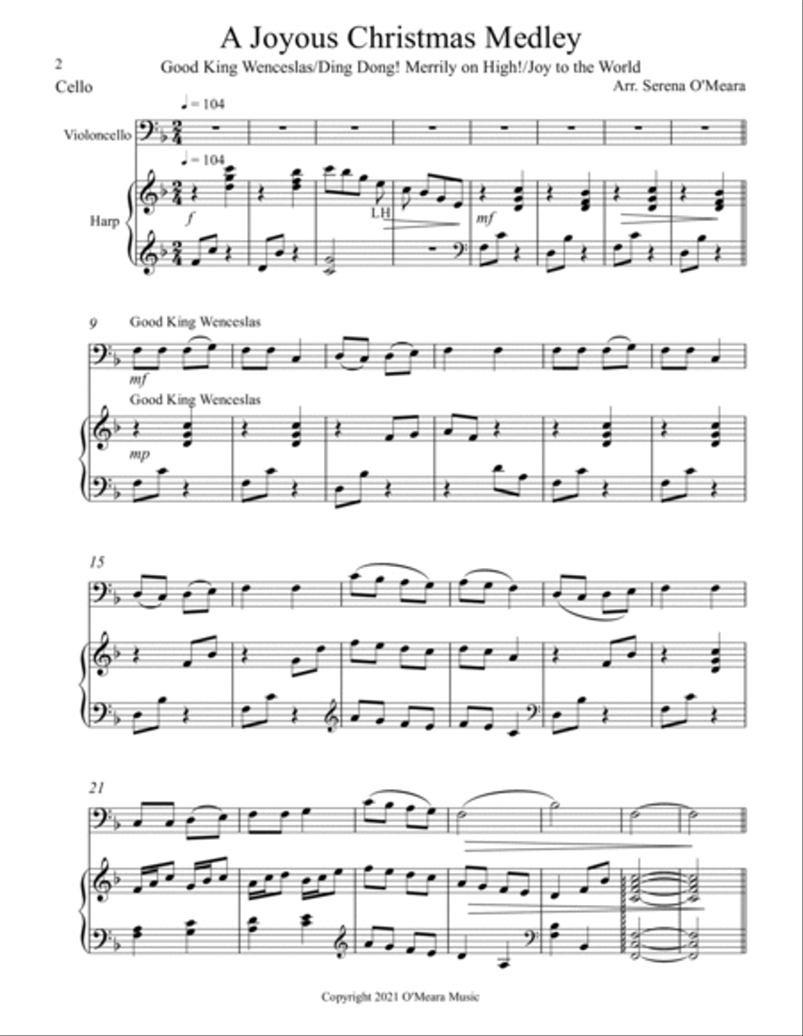 A Joyous Christmas Medley, Duet for Cello & Harp String Duet scores gallery preview page 2
