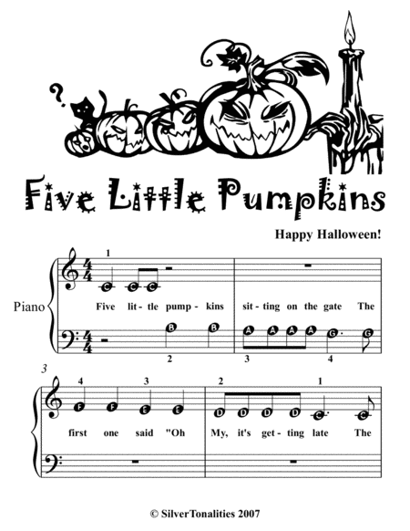 Five Little Pumpkins Beginner Piano Sheet Music