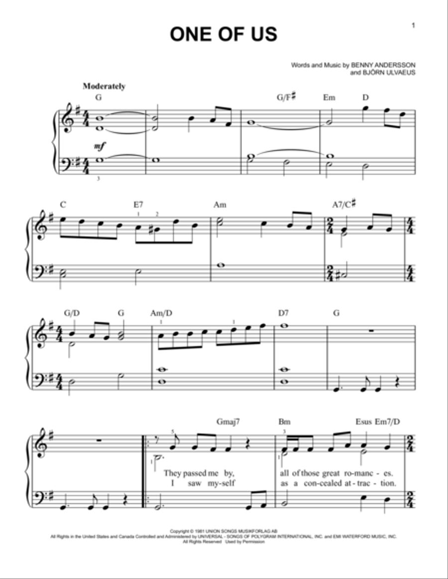 One Of Us Easy Piano scores gallery preview page 1