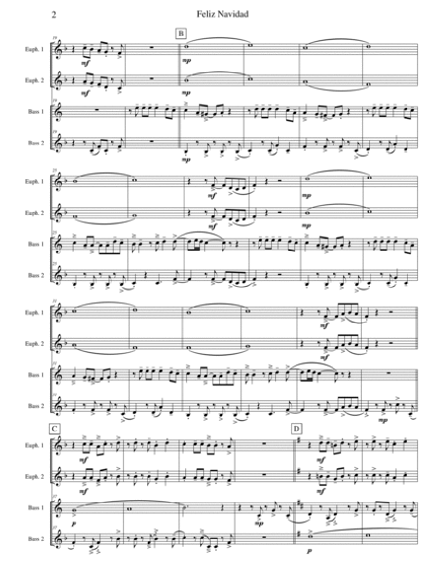 Feliz Navidad Brass Quartet scores gallery preview page 2