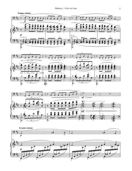 Clair de Lune from Suite Bergamasque for Tuba or Bass Trombone and Piano