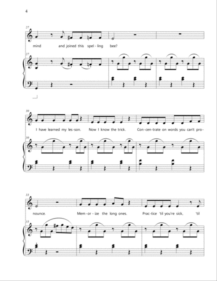 Spelling Bee Spelling Bee Voice Solo scores gallery preview page 5