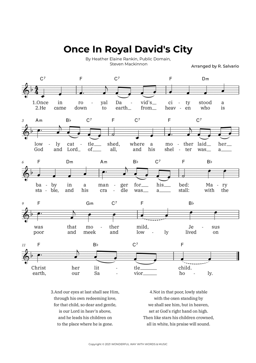 Once In Royal David's City (Key of F Major) Easy Piano scores gallery preview page 1