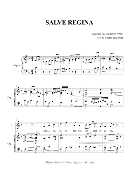 SALVE REGINA - Puccini - For Soprano/Tenor and Organ image number null
