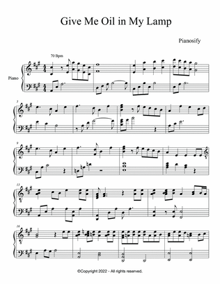 PIANO - Give Me Oil in My Lamp (Piano Hymns Sheet Music PDF)