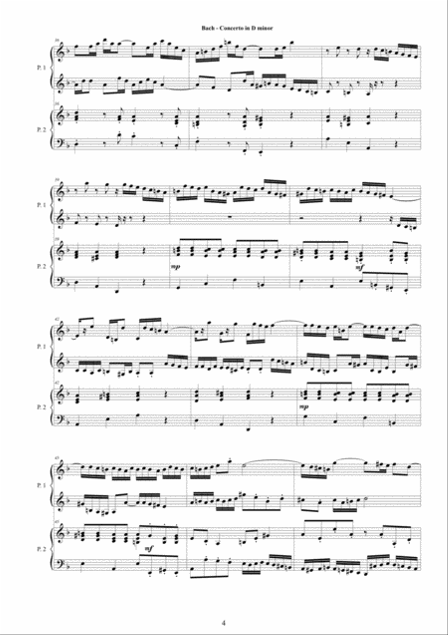 Concerto in D minor BWV 1043 for Piano Duet - Complete Concerto in D minor BWV 1043 for Piano Duet - Complete Piano scores gallery preview page 4