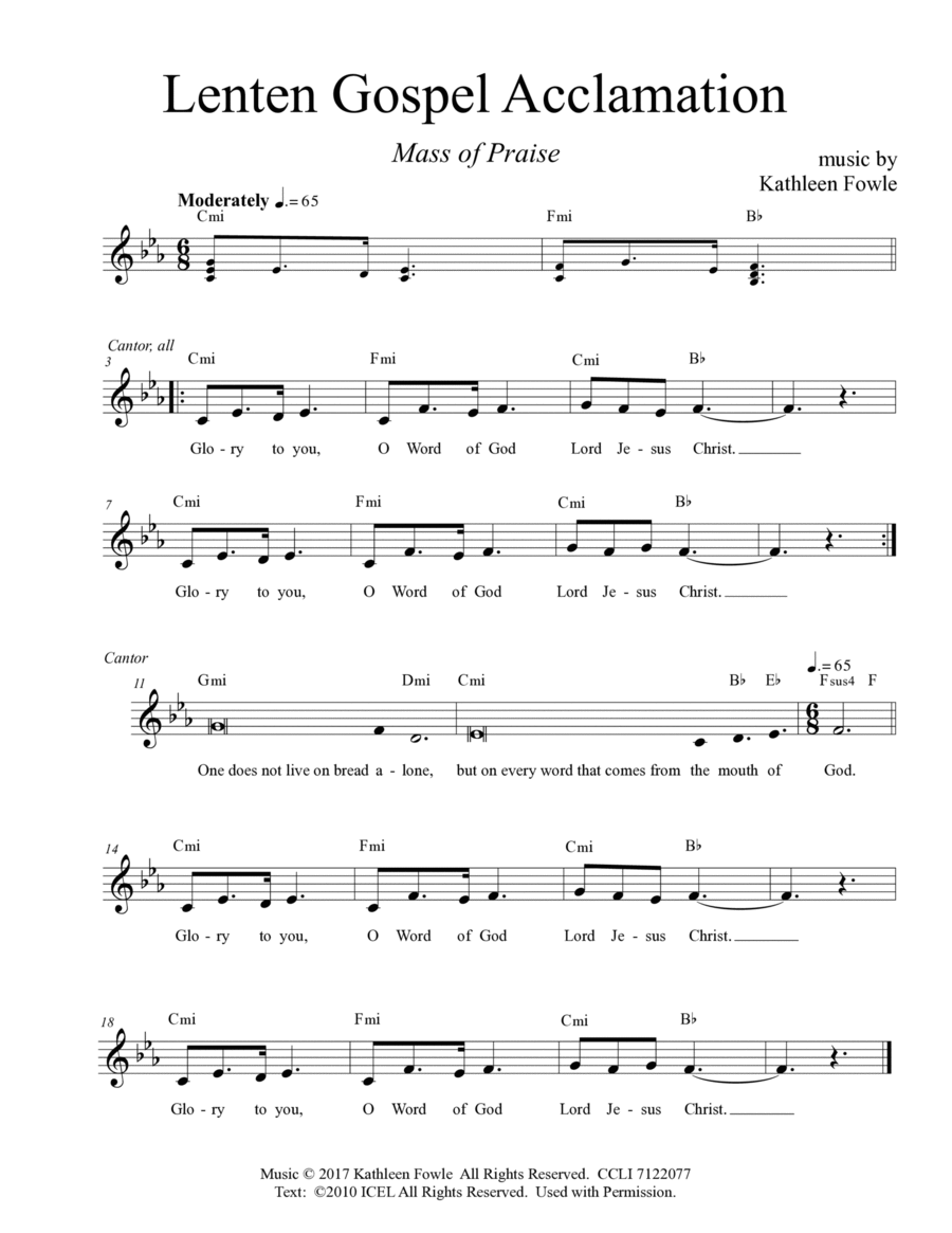 Lenten Gospel Acclamation Unison Choir scores gallery preview page 1
