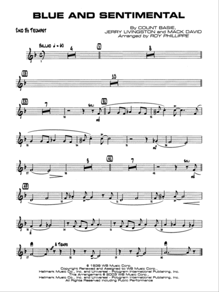 Blue and Sentimental: 2nd B-flat Trumpet Jazz Ensemble scores gallery preview page 1