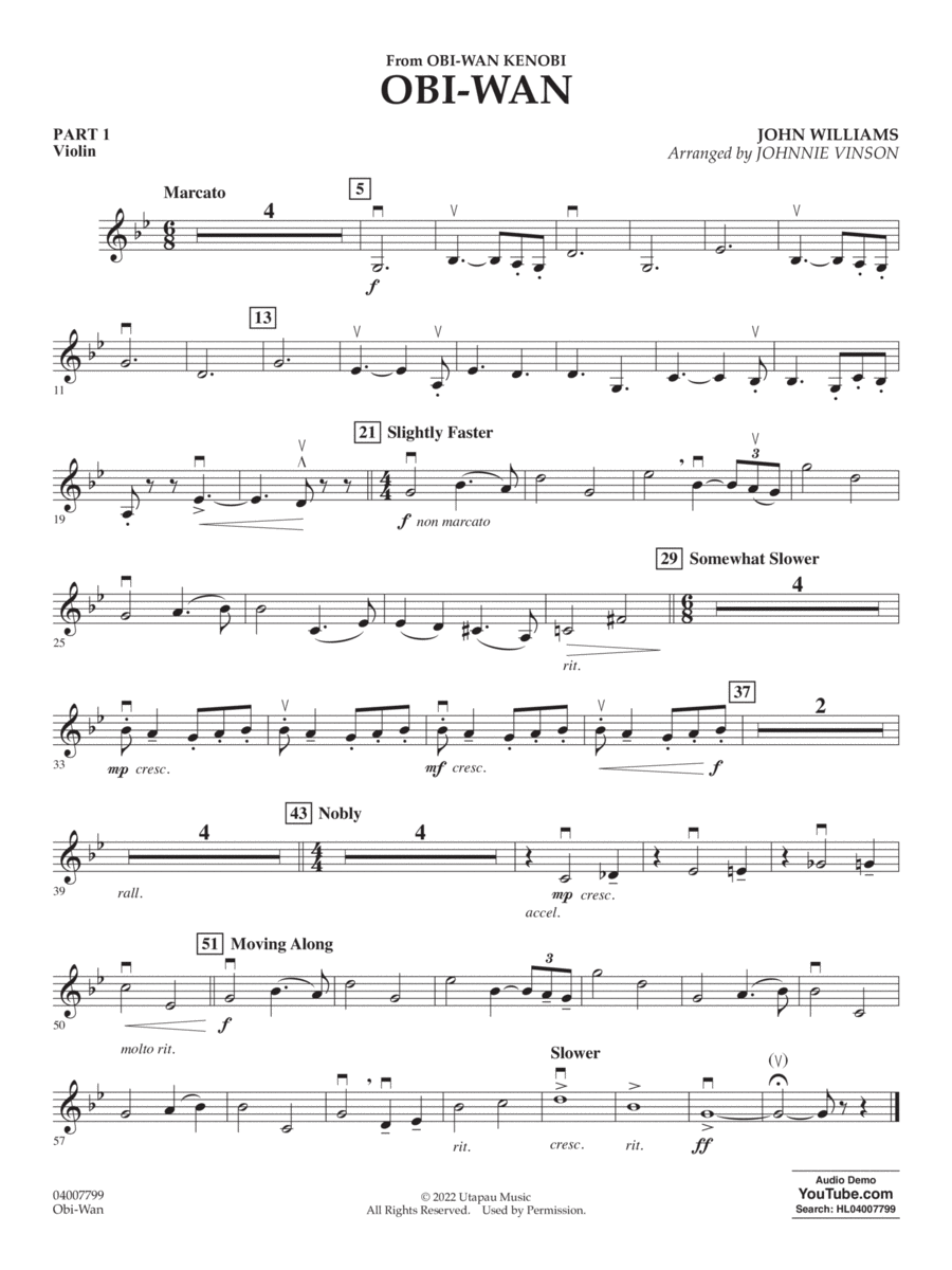 Obi-Wan (arr. Johnnie Vinson) - Pt.1 - Violin Concert Band scores gallery preview page 1