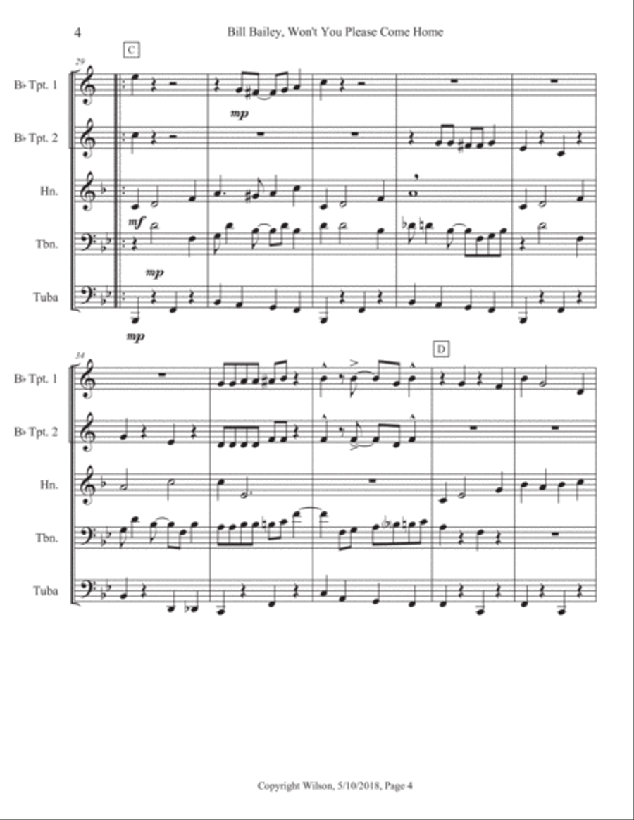 Bill Bailey, Won't You Please Come Home Brass Quintet scores gallery preview page 5