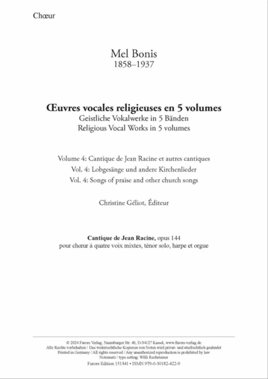 Œvres vocales religieuses en 5 volumes: Vol. 4: Cantique de Jean Racine, opus 144 (choir score) 4-Part scores gallery preview page 2