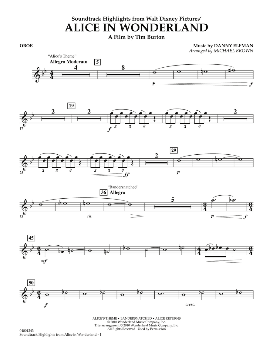 Alice In Wonderland, Soundtrack Highlights - Oboe