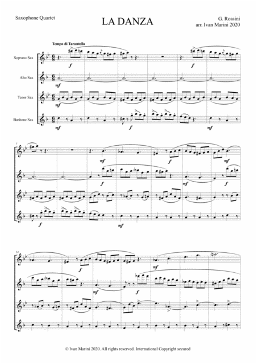 LA DANZA - by Rossini - for Saxophone Quartet Saxophone Quartet scores gallery preview page 2