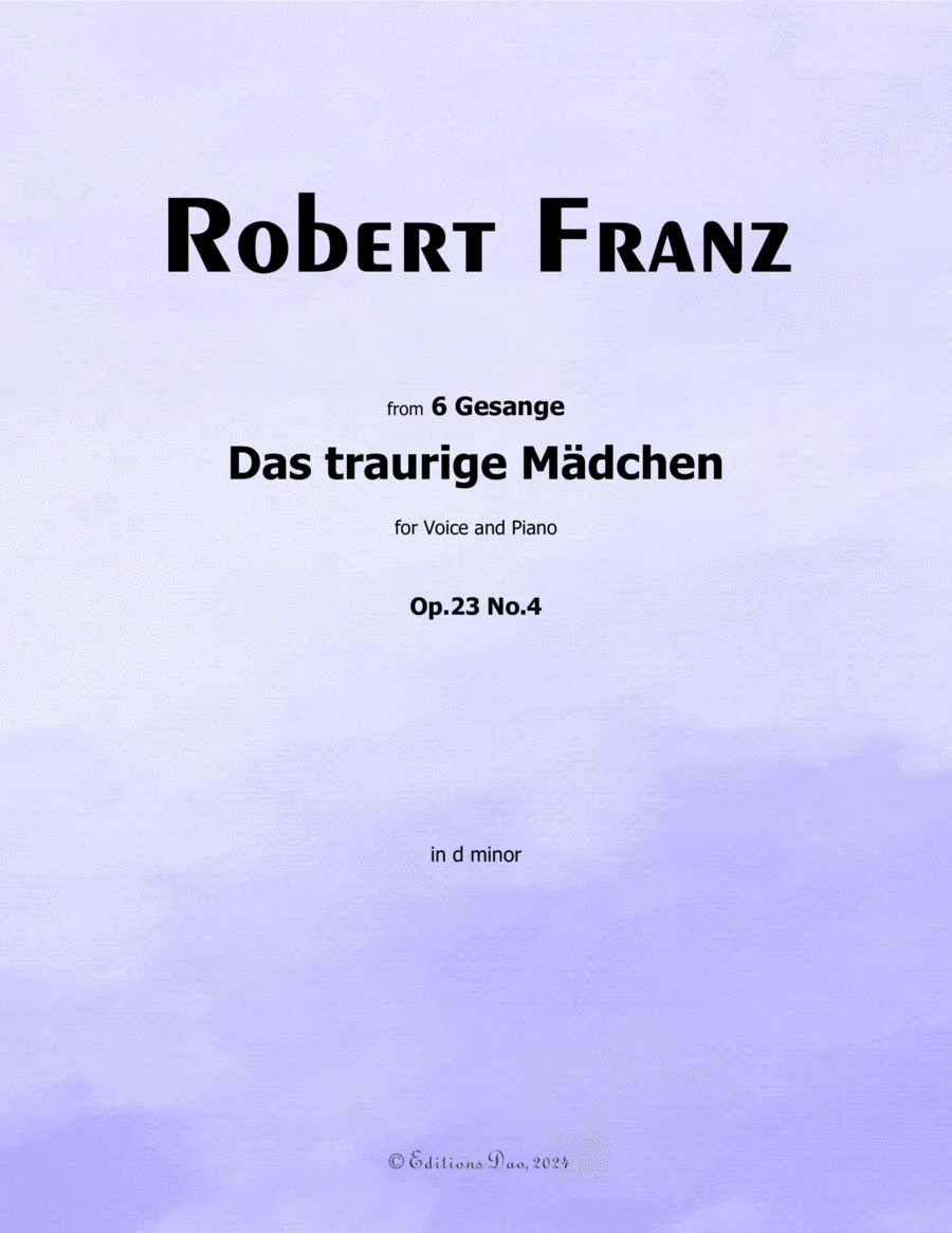 Das traurige Madchen, by Robert Franz, in d minor Voice scores gallery preview page 1