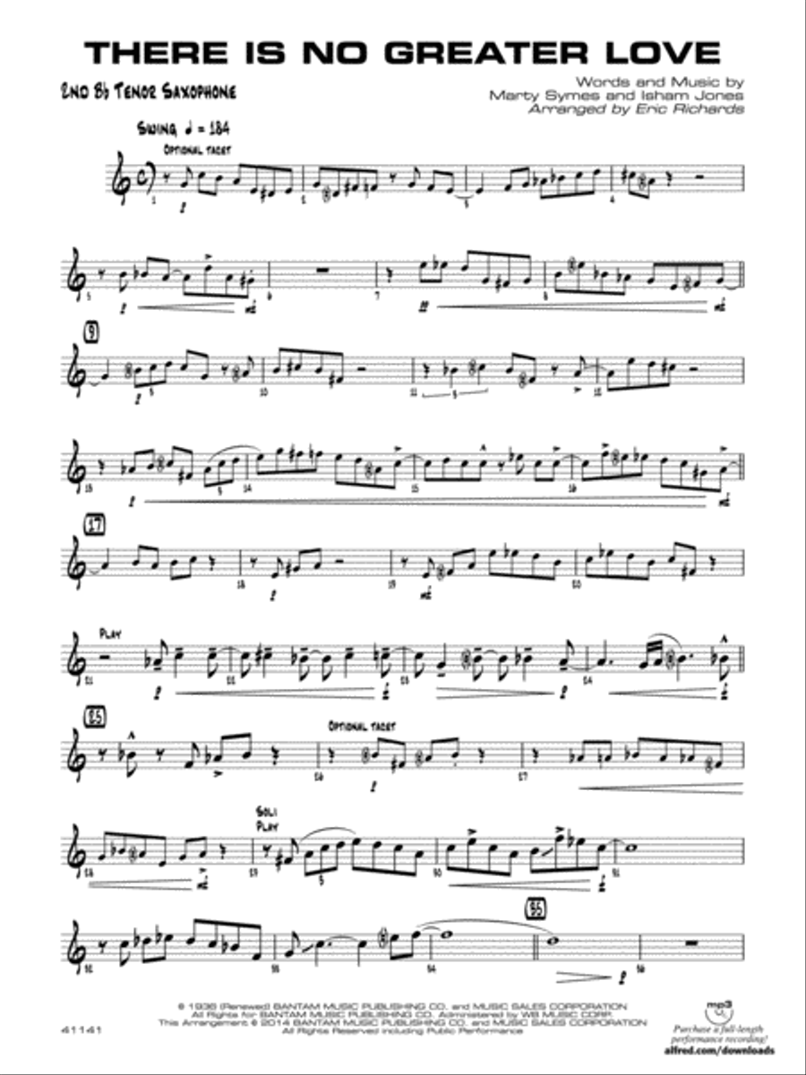 There Is No Greater Love: 2nd B-flat Tenor Saxophone Jazz Ensemble scores gallery preview page 1