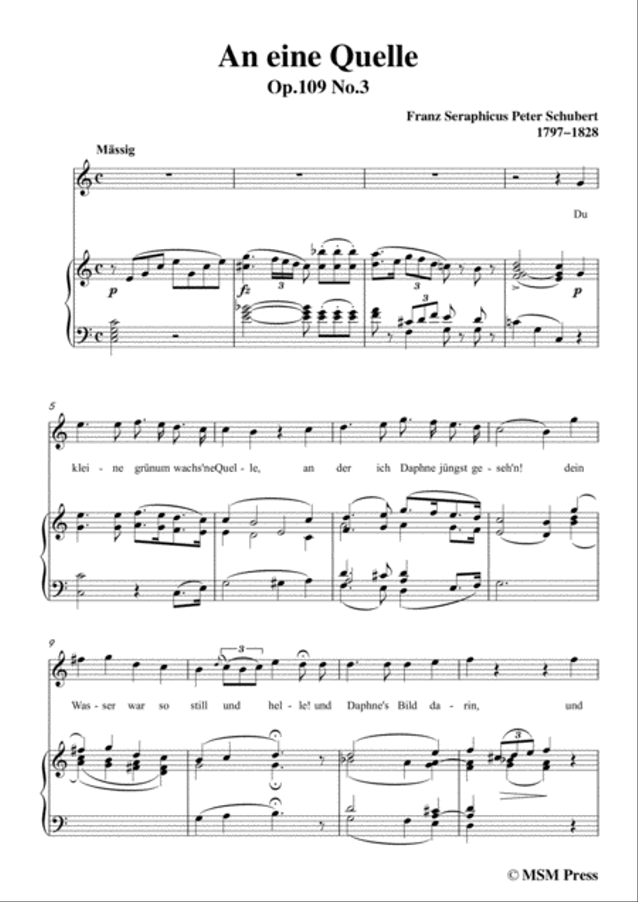 Schubert-An eine Quelle,in C Major,Op.109 No.3,for Voice and Piano Voice Solo scores gallery preview page 3