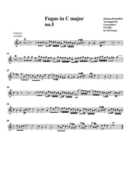 Fugue in C major no.5 (arrangement for 4 recorders) image number null