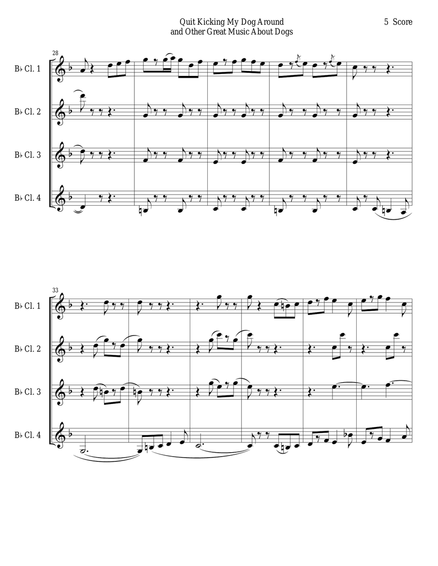 Quit Kicking My Dog Around and Other Music about Dogs for Clarinet Quartet Clarinet Quartet scores gallery preview page 5