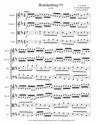 Brandenburg Concerto #5, 1st Mvt. for String Quartet