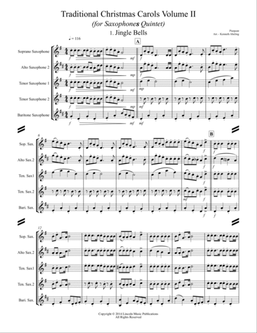 20 Traditional Christmas Carols Volume II (for Saxophone Quintet SATTB or AATTB) Saxophone Quintet scores gallery preview page 2