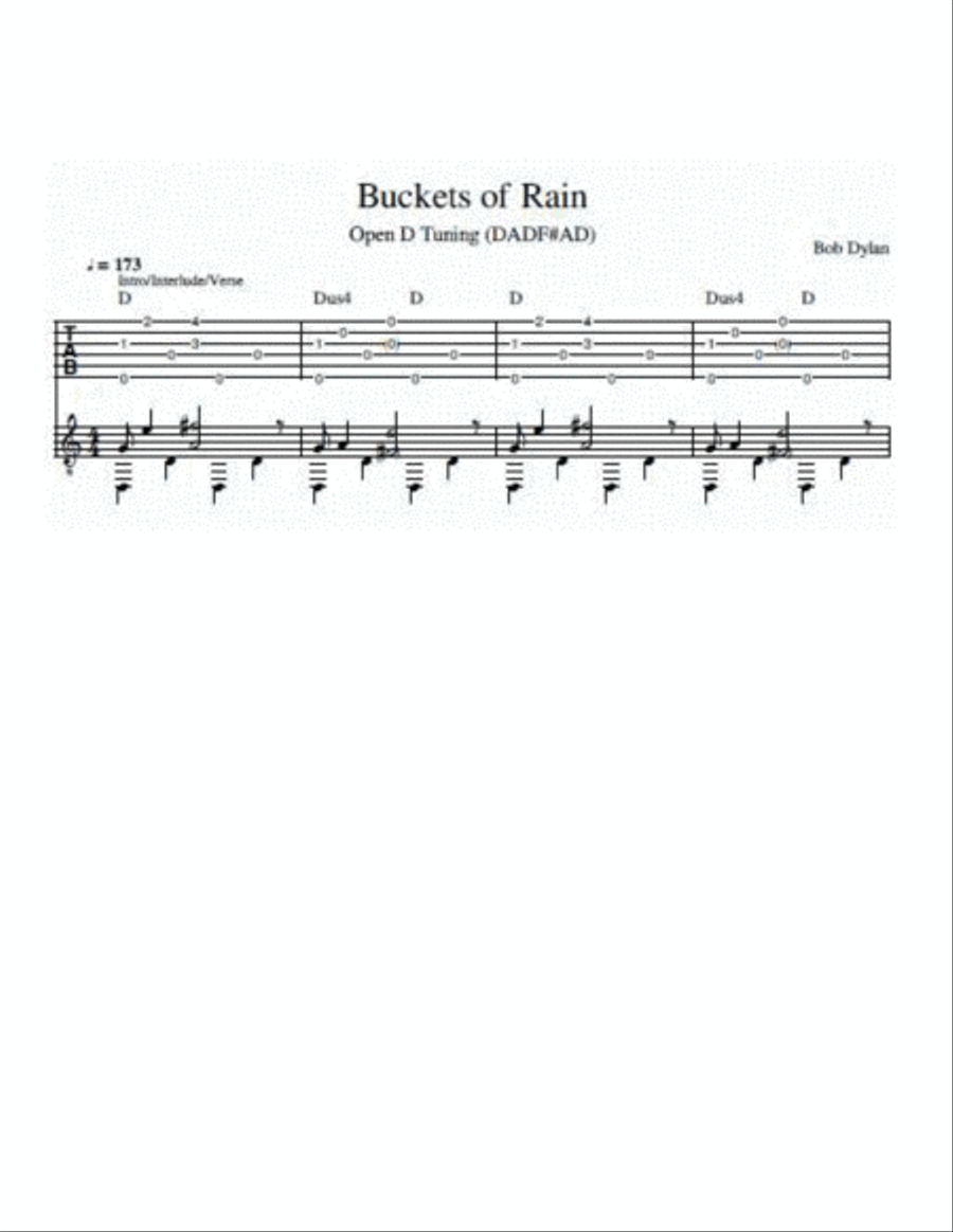 Buckets Of Rain Buckets Of Rain Guitar Tablature scores gallery preview page 1