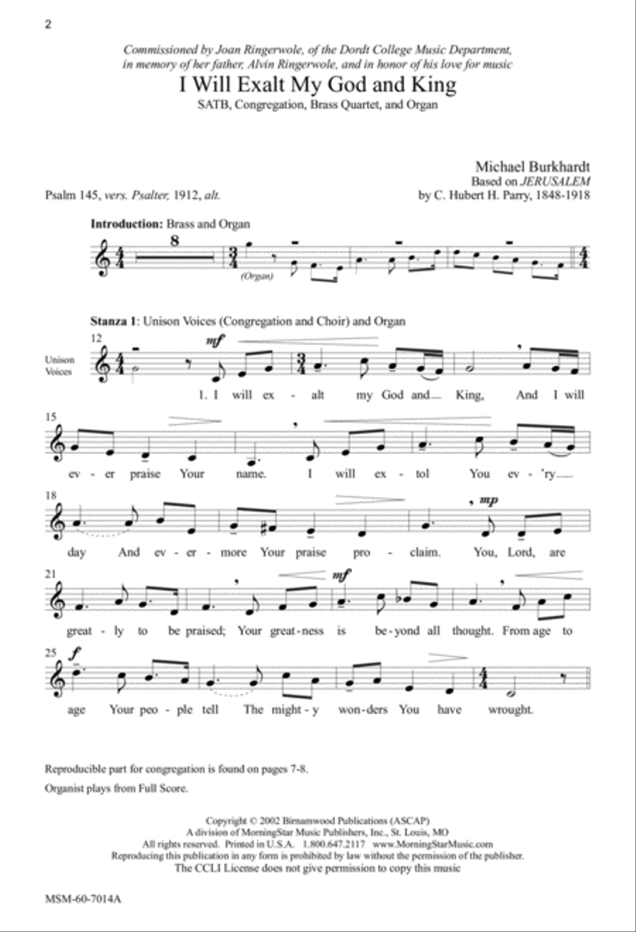 I Will Exalt My God and King 4-Part scores gallery preview page 2