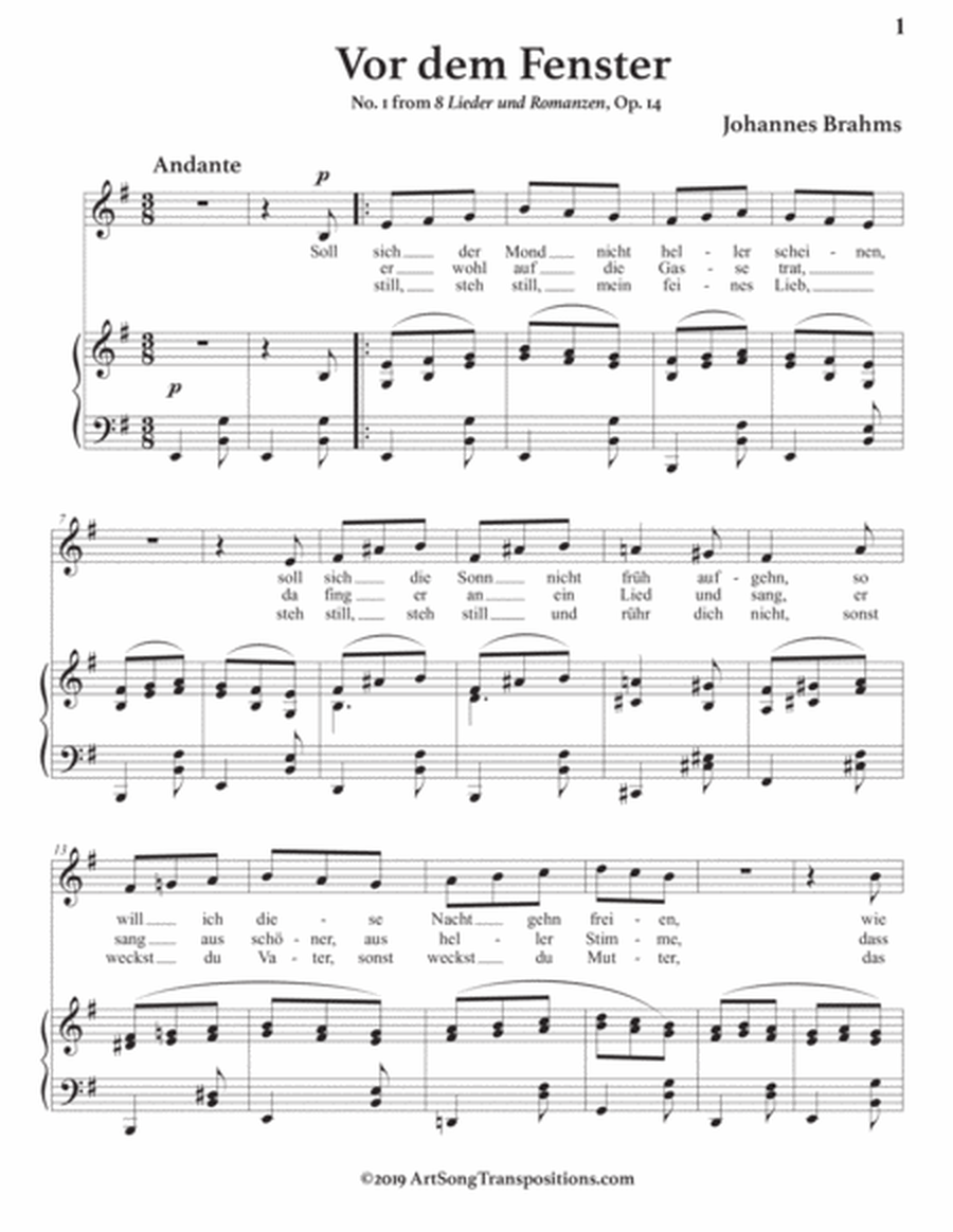 BRAHMS: Vor dem Fenster, Op. 14 no. 1 (transposed to E minor)