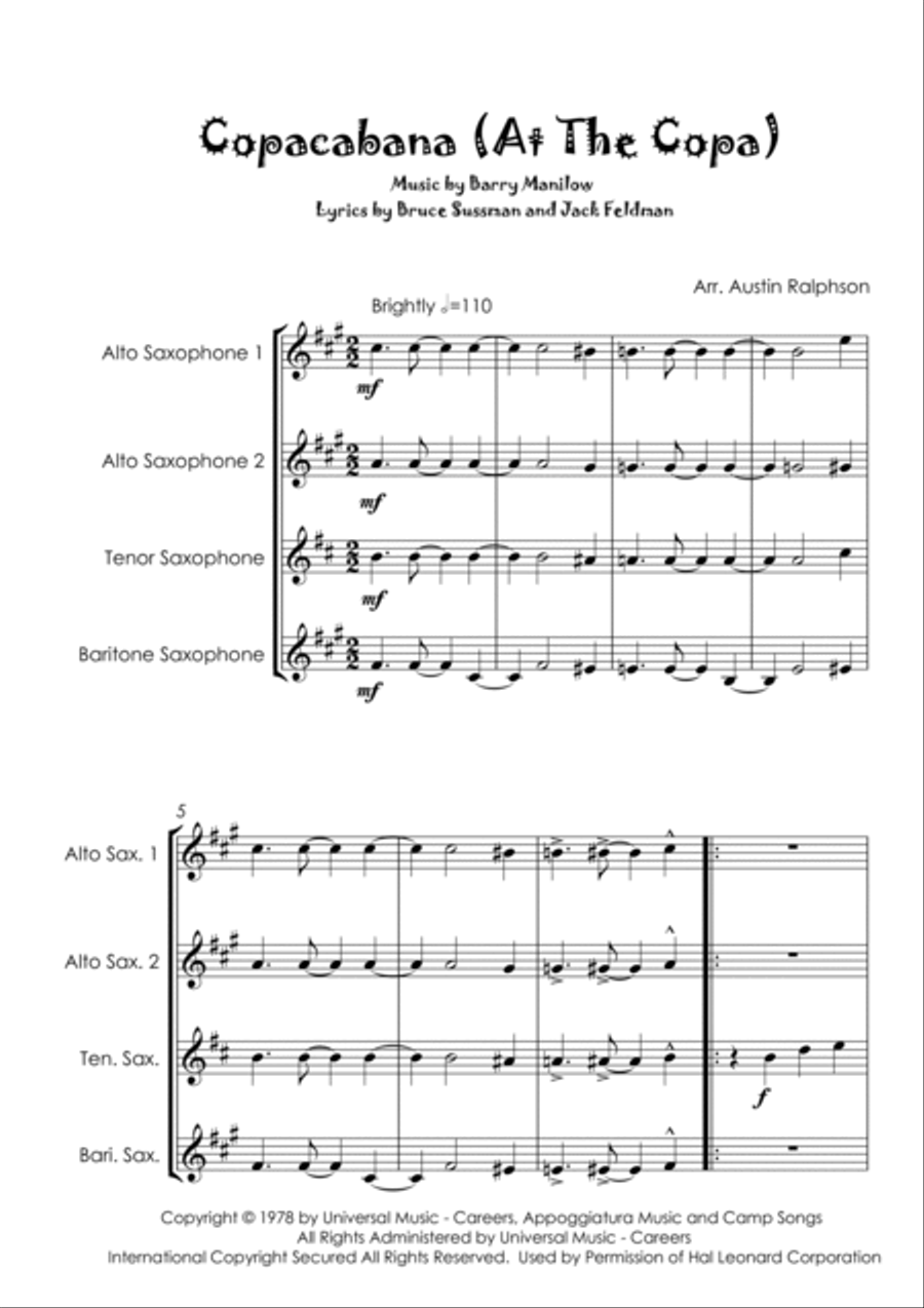 Copacabana (At The Copa) Copacabana (At The Copa) Saxophone Quartet scores gallery preview page 5