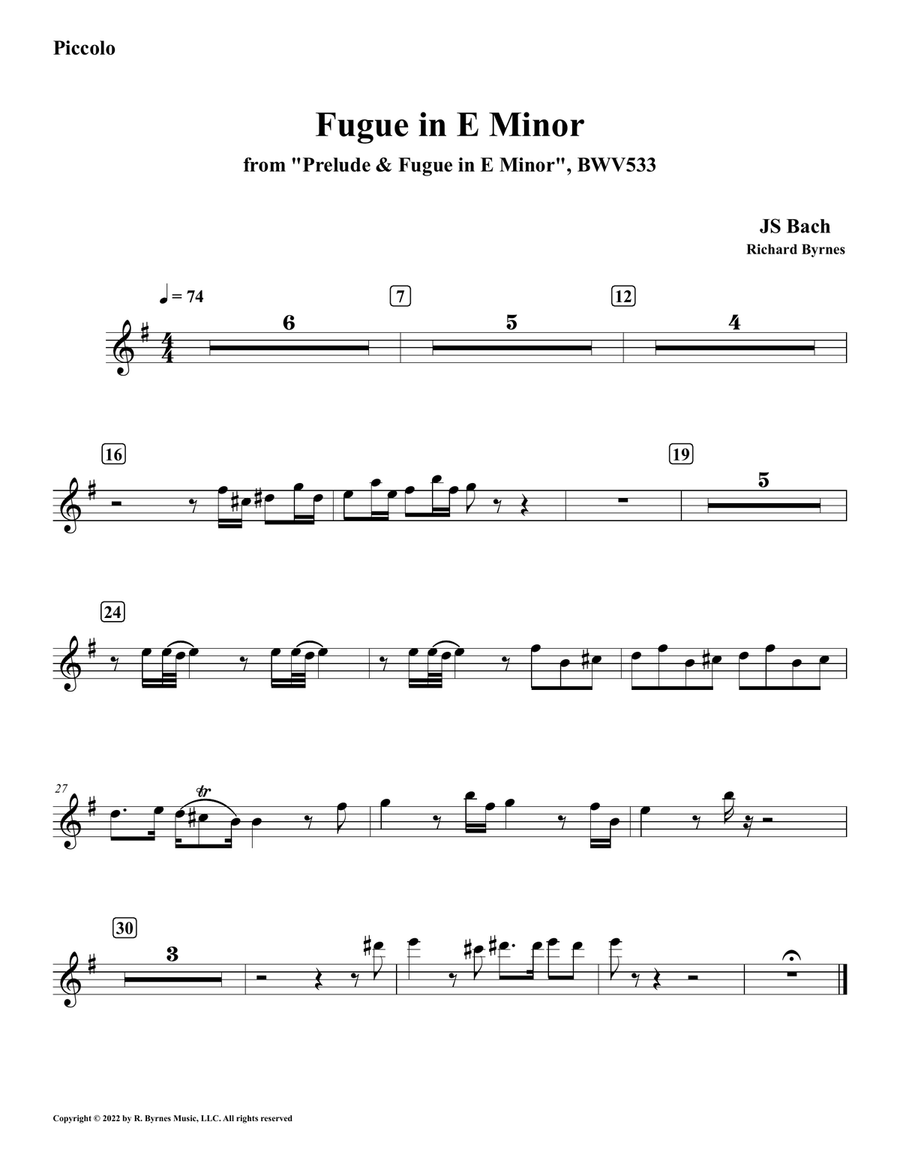 Fugue in E Minor, BWV 533 (Clarinet Quintet + Piccolo & Flute) Clarinet Quintet scores gallery preview page 6