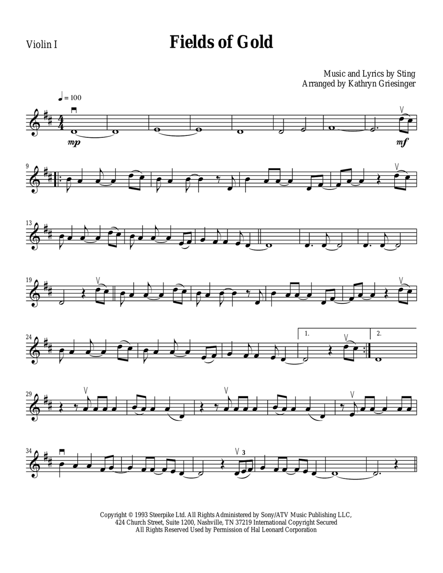 Fields Of Gold String Quartet scores gallery preview page 1