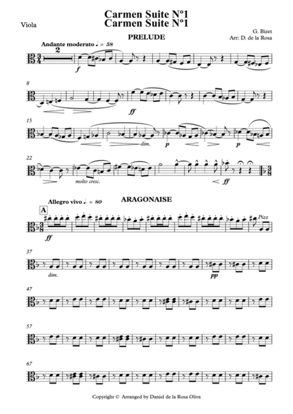 Carmen Suite Nº1 - G. Bizet - For String Quartet (Viola) image number null