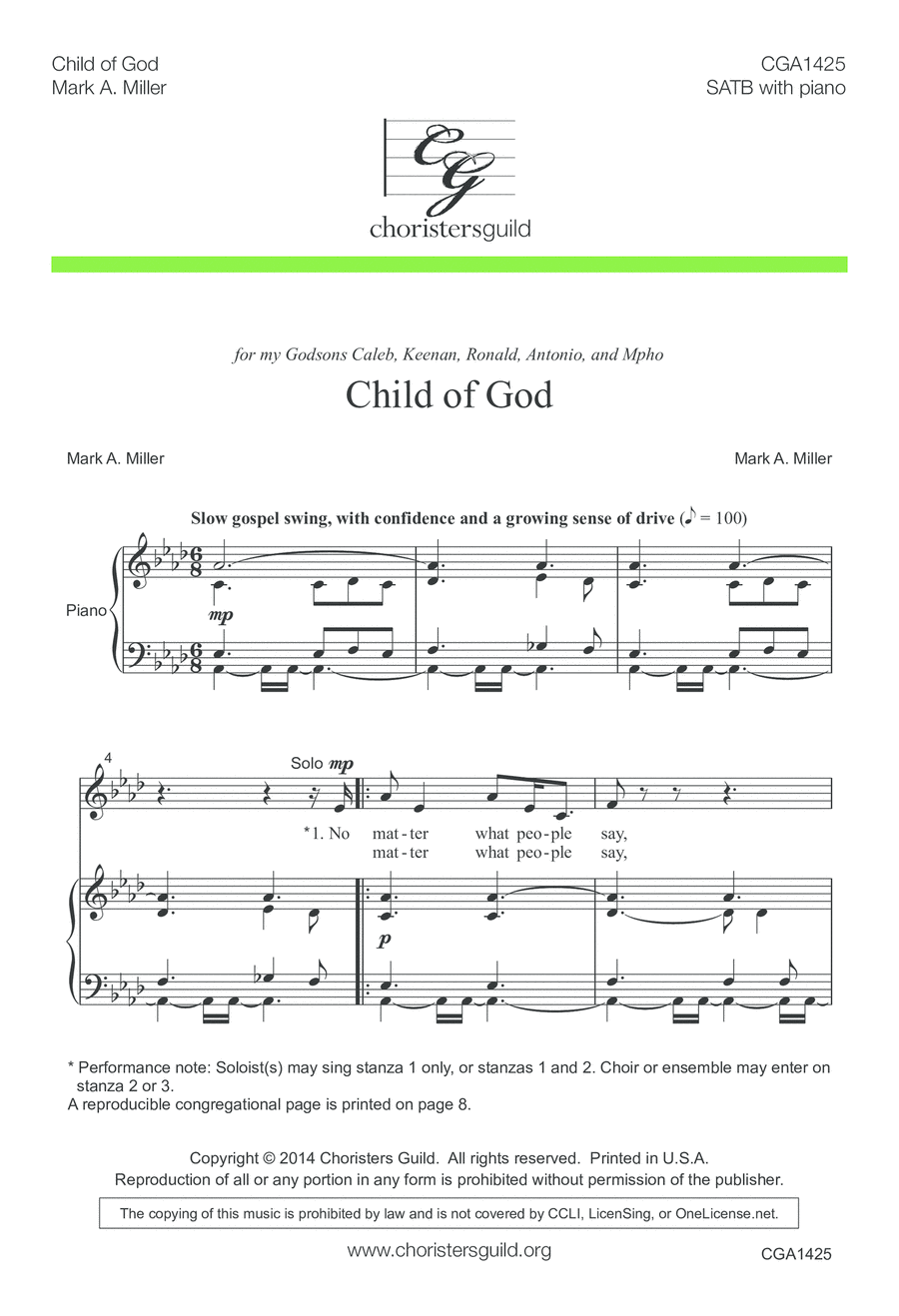 Child of God 4-Part scores gallery preview page 1