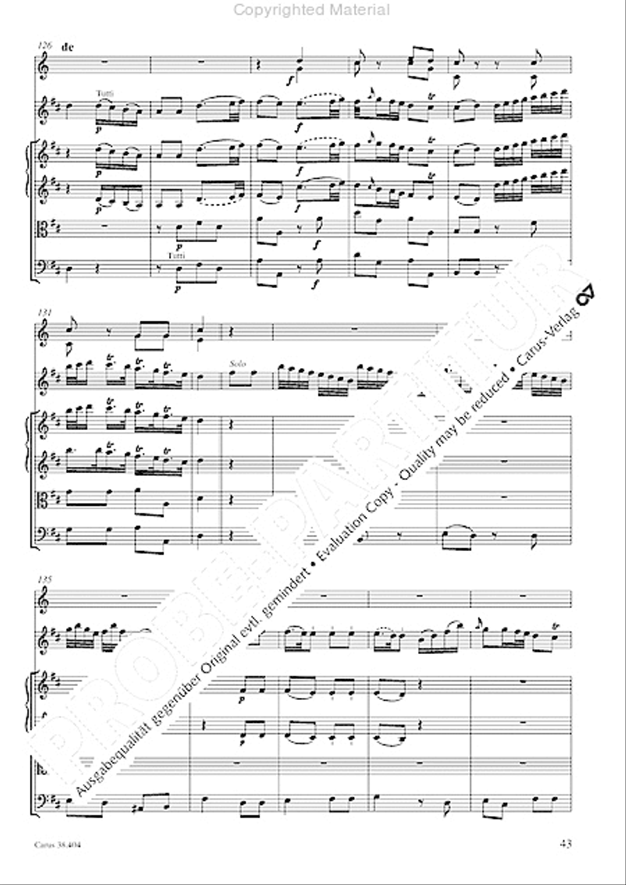 Concerto for Flute in D major (Concerto per il Flauto traverso in D / Flotenkonzert in D) Flute Solo scores gallery preview page 45