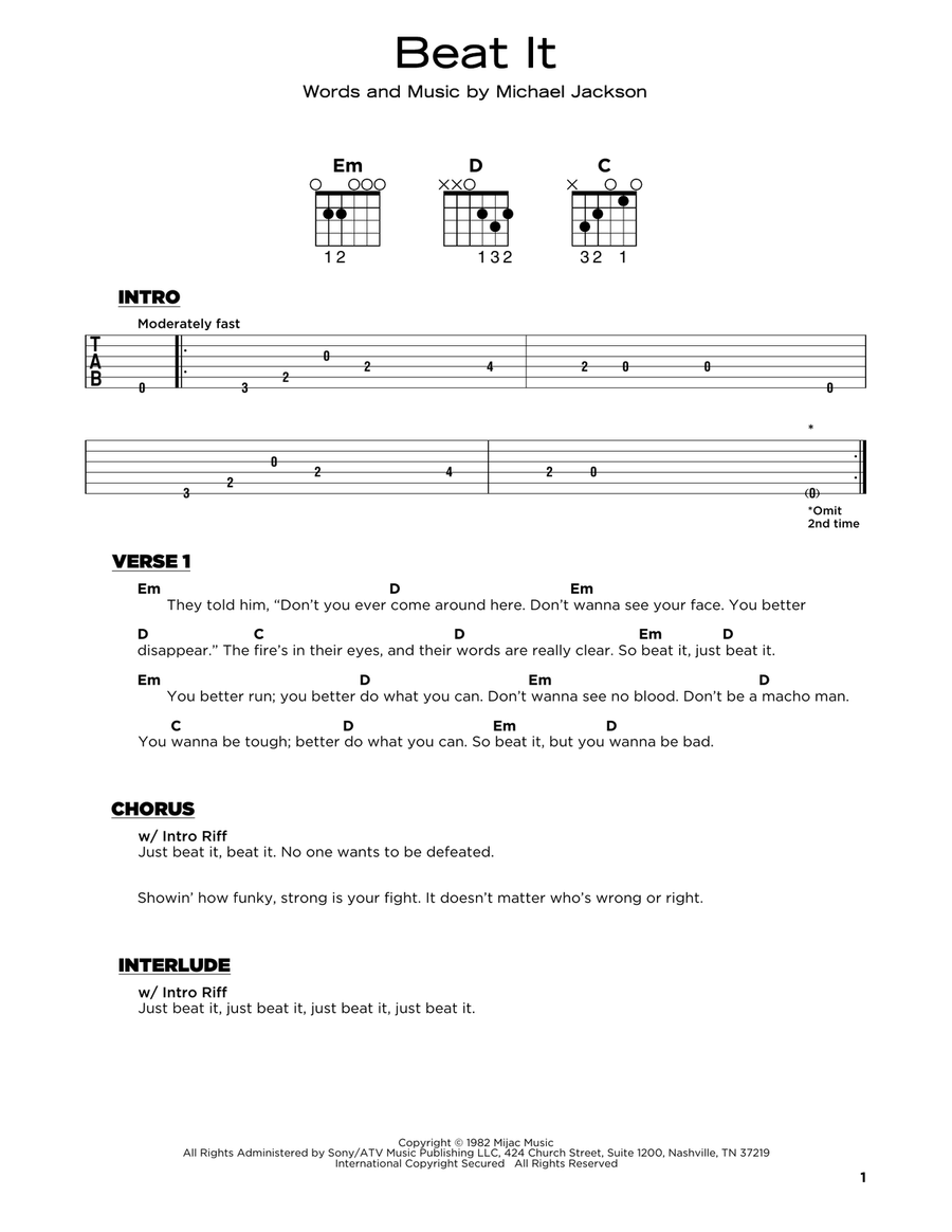 Beat It Acoustic Guitar scores gallery preview page 1