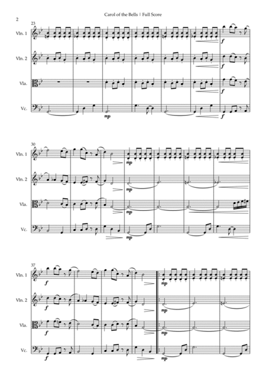 Carol of The Bells - Jazz Version (Christmas Song) for String Quartet image number null