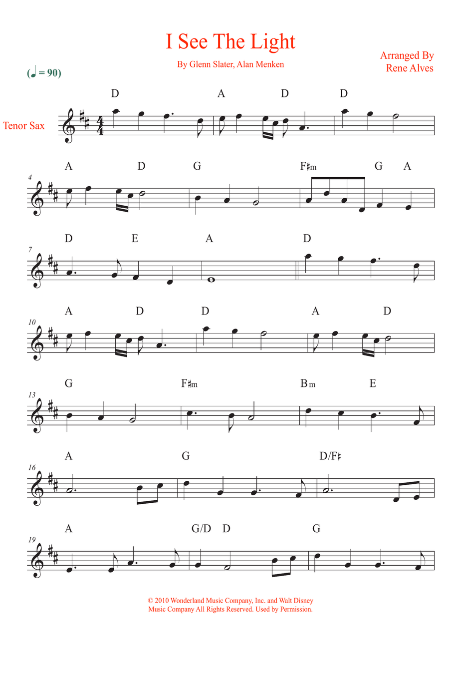 I See The Light Tenor Saxophone scores gallery preview page 1