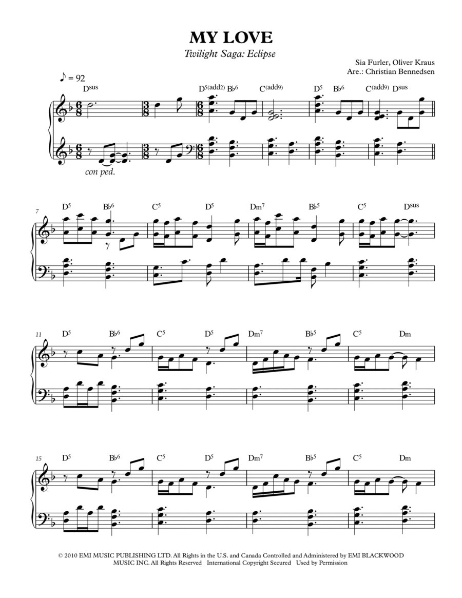 My Love Piano Solo scores gallery preview page 1