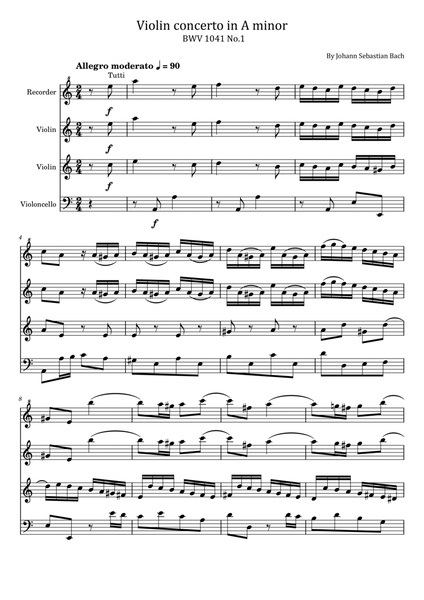 Bach: Violin Concerto in A Minor: Violin Book: Johann Sebastian