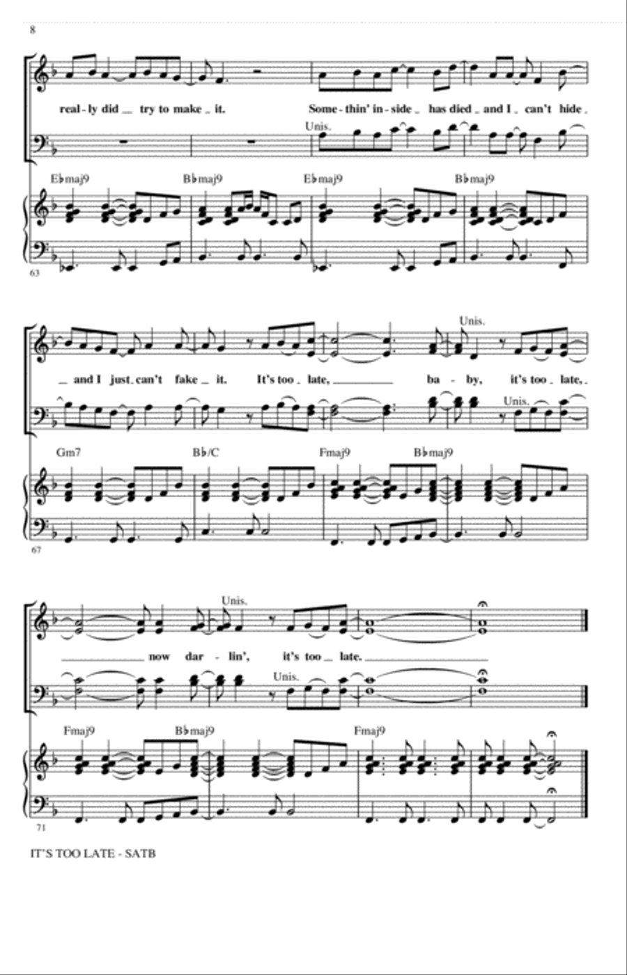 It's Too Late (arr. Roger Emerson) 4-Part scores gallery preview page 7