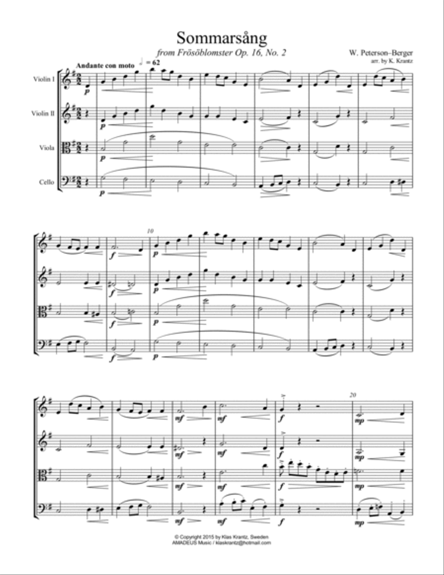 Sommarsång/Sommarsang for string quartet String Quartet scores gallery preview page 2