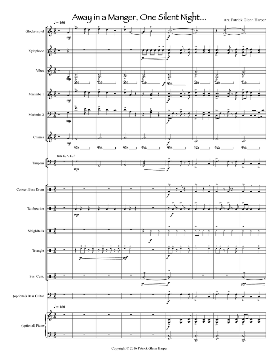 Away in a Manger, One Silent Night - for Percussion Ensemble Percussion Ensemble scores gallery preview page 2