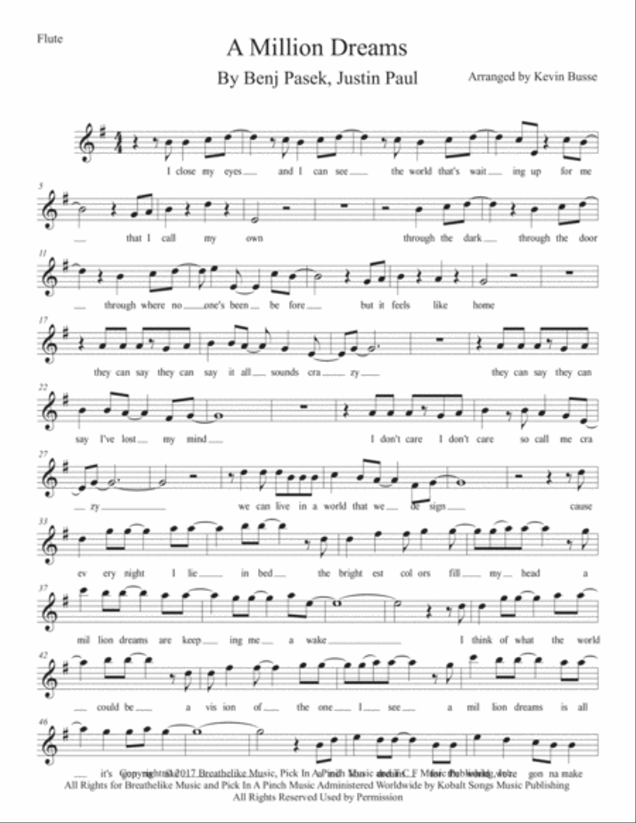 A Million Dreams Flute Solo scores gallery preview page 1