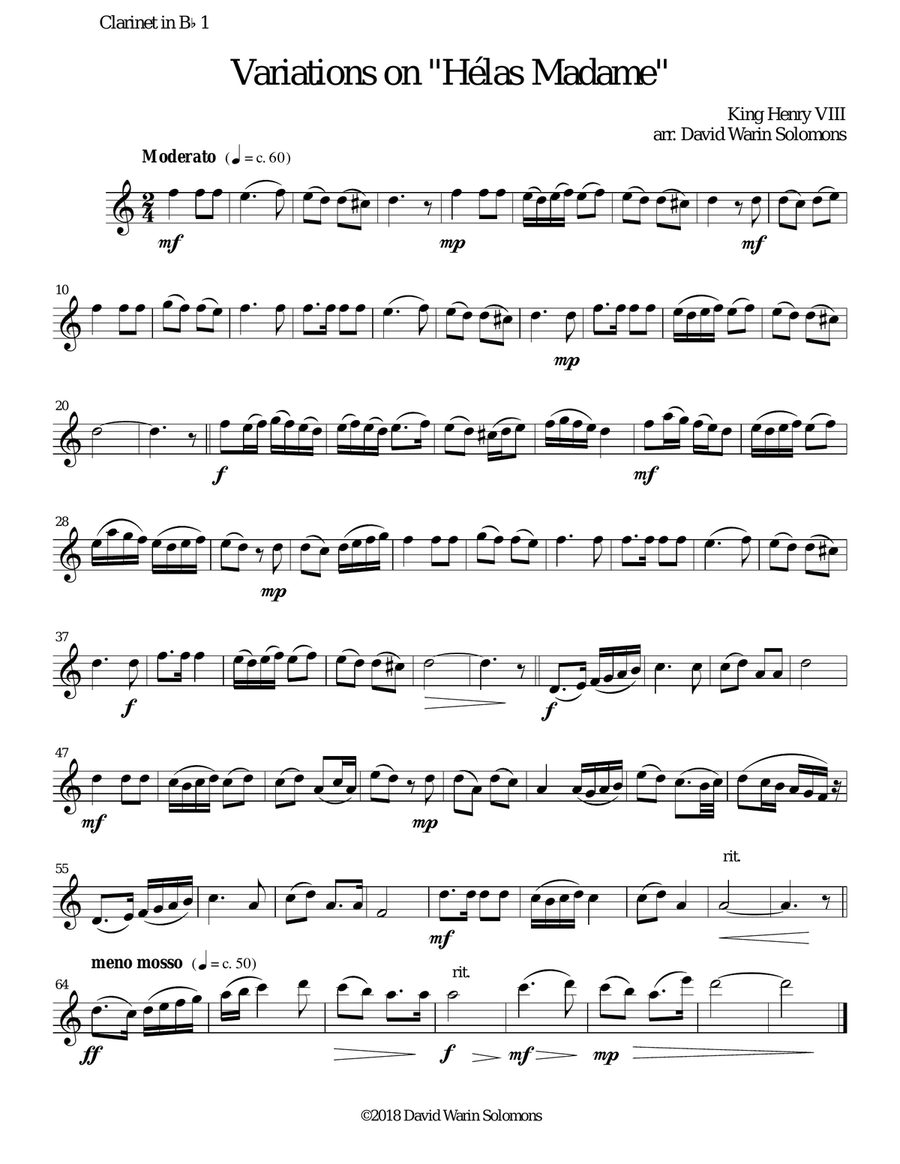 Variations for clarinet quartet on 