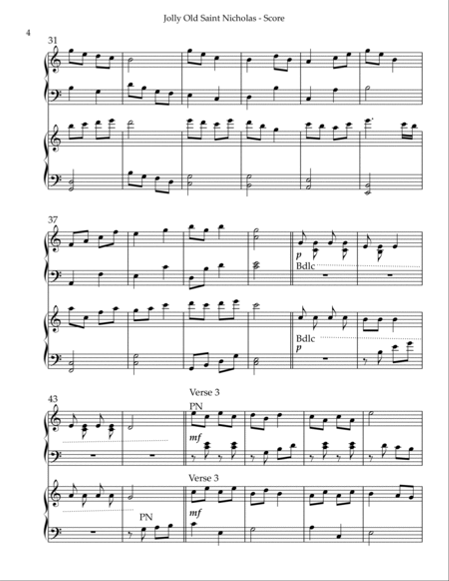 Jolly Old Saint Nicholas, Harp Duet Pedal Harp scores gallery preview page 4