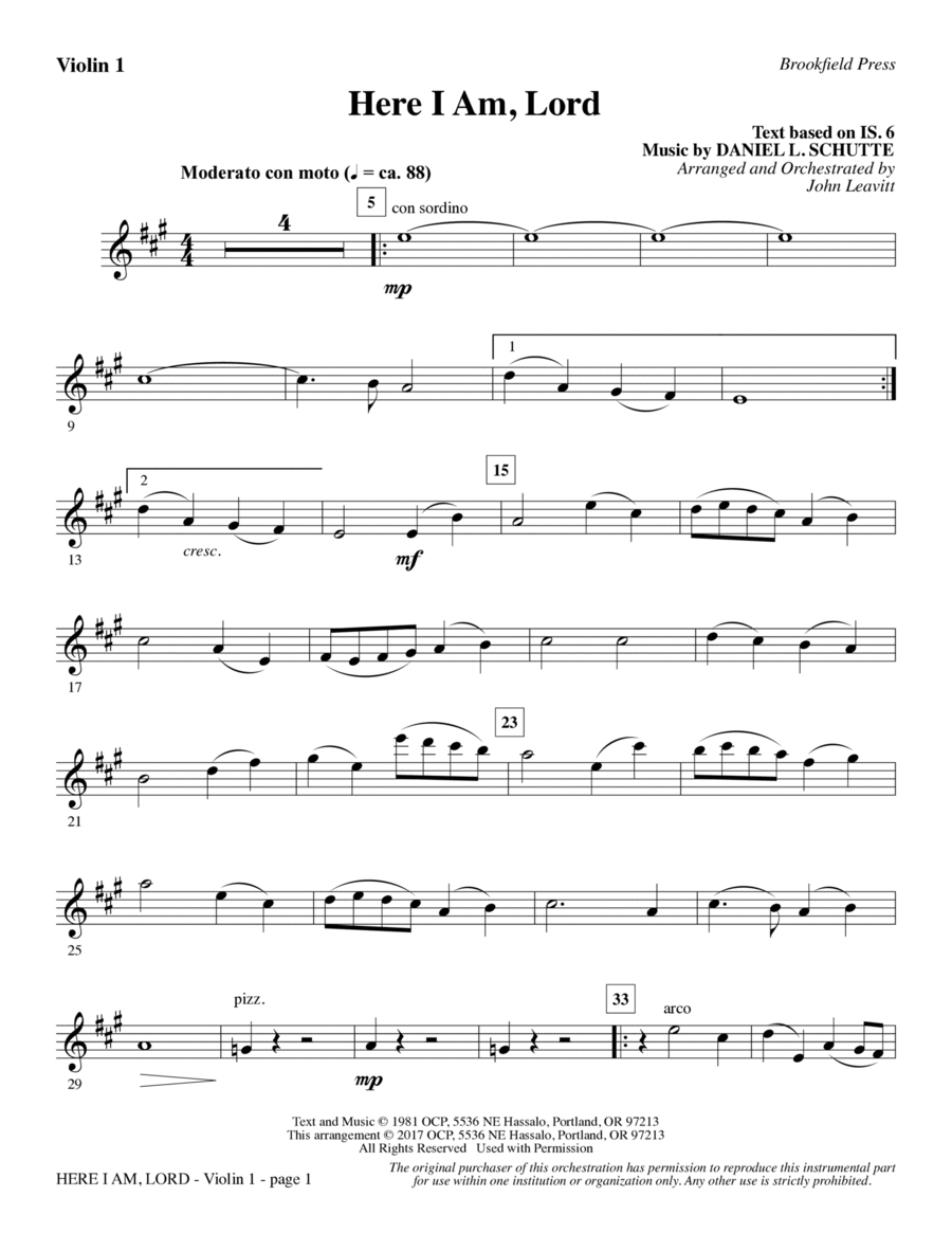 Here I Am, Lord - Violin 1 Choir scores gallery preview page 1
