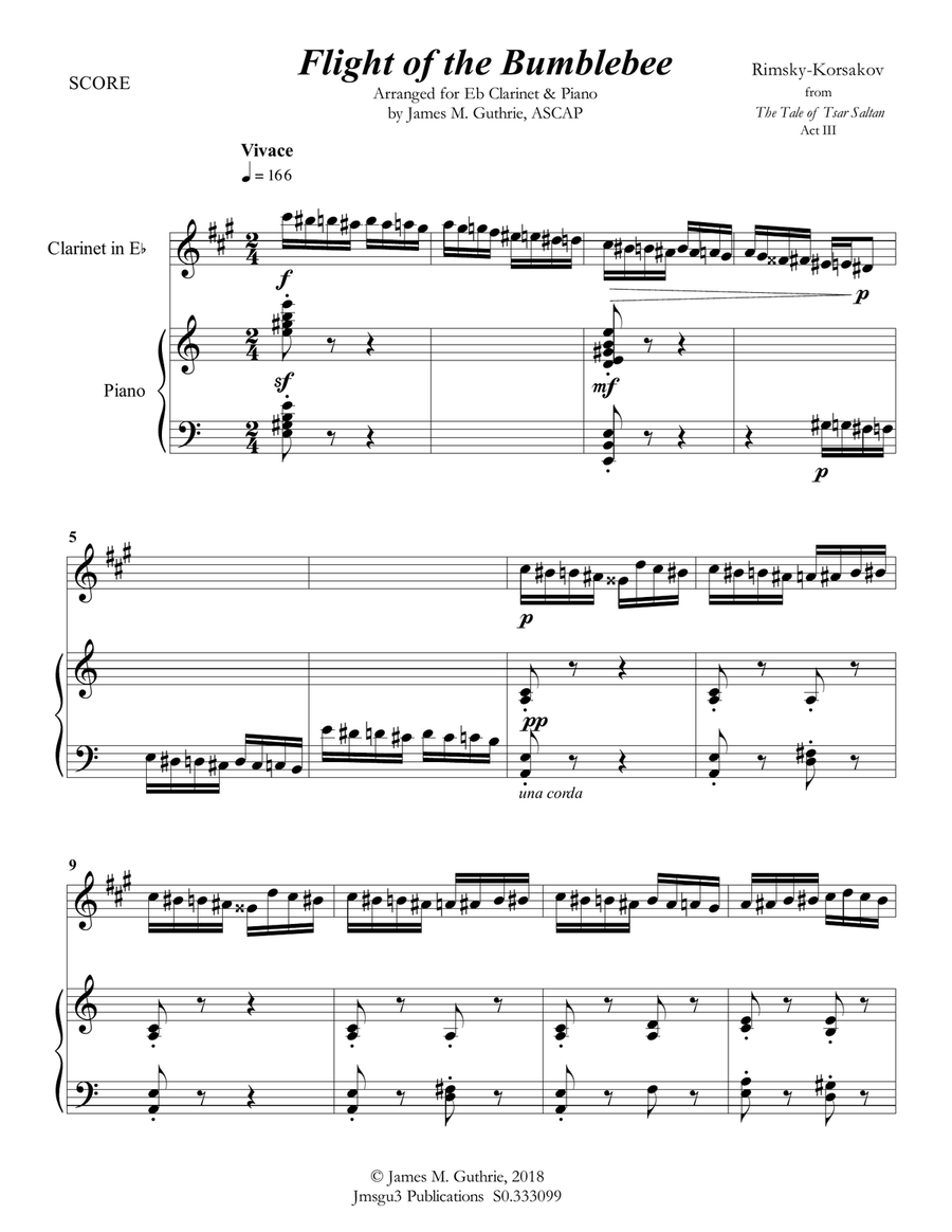 Korsakov: Flight of the Bumblebee for Eb Clarinet & Piano Woodwind Duet scores gallery preview page 1