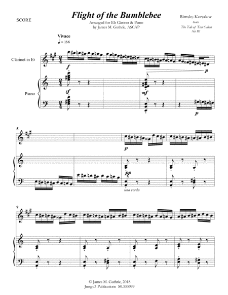 Korsakov: Flight of the Bumblebee for Eb Clarinet & Piano image number null